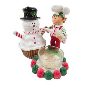 Yankee Candle Pastry Elf Snowman Cupcake Tea Light Holder Christmas Decor